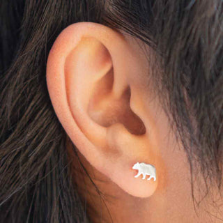 Sterling Silver Bear Earrings on Ear