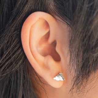 Sterling Silver Layered Cloud Post Earrings on model