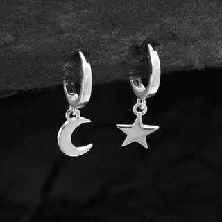 Nina Designs Sterling Silver Star and Moon Huggie Hoop Earring Set