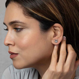 Sterling Silver Realistic Spider Earrings on Ear