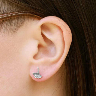 Sterling Silver Ginkgo Post Earrings on ear