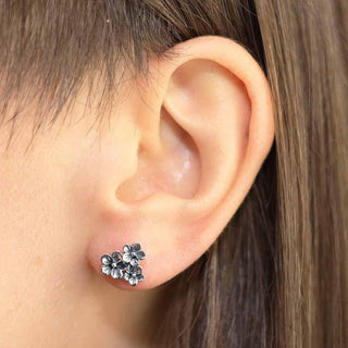 Sterling Silver Triple Cherry Blossom Earrings on Ear