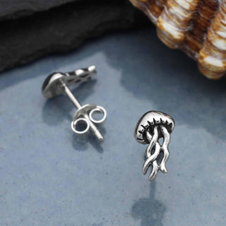 Sterling Silver or Bronze Jellyfish Post Earrings 11x6mm - Nina Designs