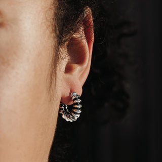 Sterling Silver Scrunchie Huggie Hoop on Ear