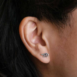 Sterling Silver Eye of Horus Post Earrings on model