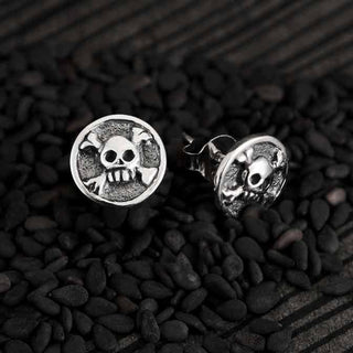 Nina Designs Sterling Silver Pirate Skull and Bones Post Earrings