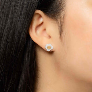 Sterling Silver Egg Post Earrings with Bronze Yolk 9x9mm - Nina Designs