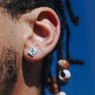 Sterling Silver Ace Playing Card Earring on Man