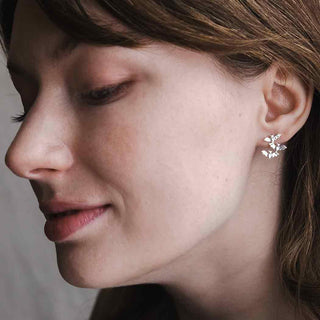 Sterling Silver Three Bat Cluster Earring on Ear