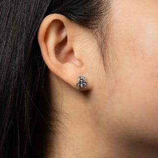 Sterling Silver Ant Earrings on Ear