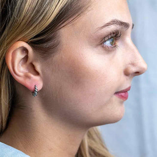 Sterling Silver Twisted Wire Huggie Hoop on Ear
