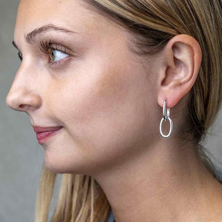 Sterling Silver Oval Chain Huggie Hoop on Woman