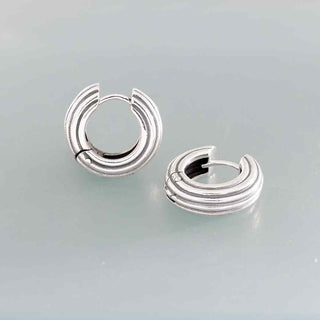 Nina Designs Sterling Silver Thick Round Huggie Hoops with Ridges
