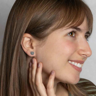 Sterling Silver Owl Face Earrings on Ear