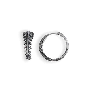 Pair of Fern hoop earrings on white background