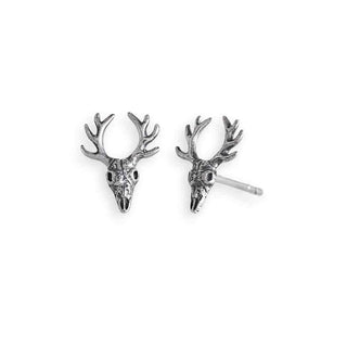 Nina Designs Sterling Silver Deer Skull with Antlers Post Earrings
