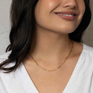 Gold Filled Paperclip Necklace on Model