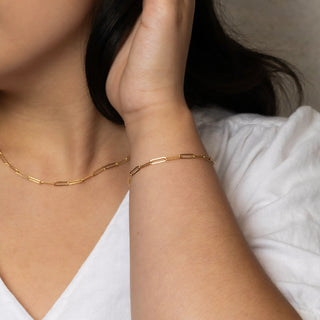 Gold Filled Paperclip Link Bracelet on Wrist