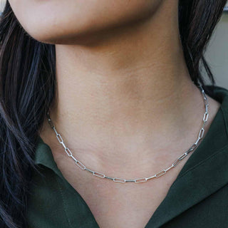 Sterling Silver Paperclip Link Chain Necklace on Neck