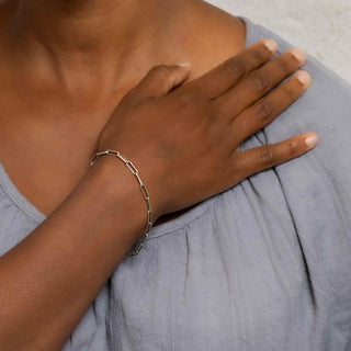 Sterling Silver Paperclip Chain Bracelet on Wrist