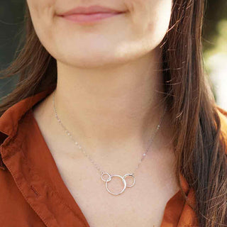 Sterling Silver Necklace with Three Circles on model