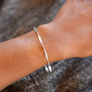 Sterling Silver Wave Bangle on Wrist