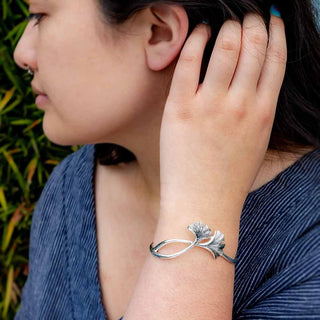 Sterling Silver Gingko Leaf Bracelet on Wrist