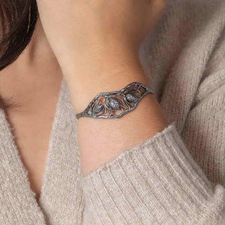 Sterling Silver Pinecone and Pine Needles Bracelet on Wrist