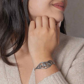Sterling Silver Pinecone Branch Bracelet on Wrist