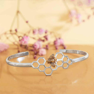 Nina Designs Sterling Silver Honeycomb Cuff Bracelet with Bronze Bee