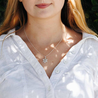 Sterling Silver Snowflake Necklace on Woman