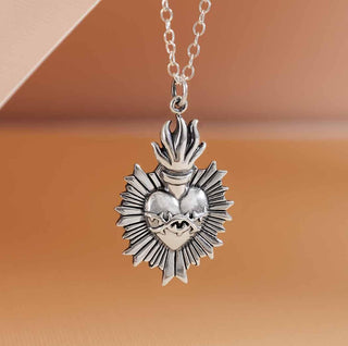 Nina Designs Sterling Silver Sacred Heart Necklace on Silver Chain