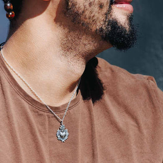 Sterling Silver Sacred Heart Necklace on Man