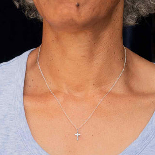 Simple Sterling Silver Cross Necklace on Neck