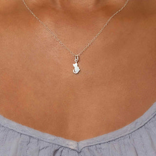 Sterling Silver Cat Silhouette Necklace on Neck