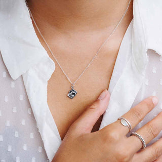 Sterling Silver Camera Necklace on Neck