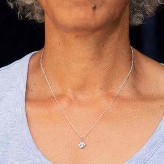 Sterling Silver Paw Print Necklace on Neck