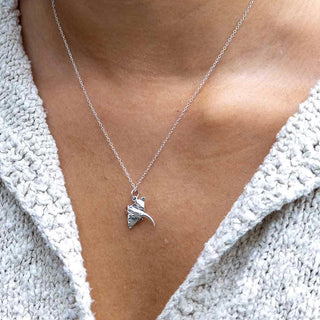 Sterling Silver Stingray Necklace on Neck
