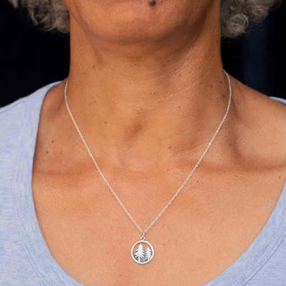 Sterling Silver Trees in Forest Necklace on Neck