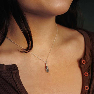 Sterling Silver Garden Gnome Necklace on model