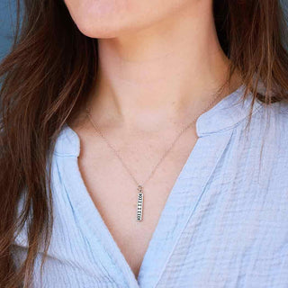 Sterling Silver Vertical Moon Phase Necklace on Neck
