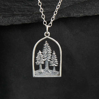 Nina Designs Sterling Silver Dimensional Pine Tree Forest Necklace