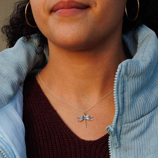 Sterling Silver Dragonfly Necklace on Woman