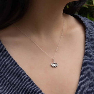 Sterling Silver Ginkgo Leaf Necklace on model