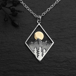 Nina Designs Mixed Metal Mountain with Trees and Sun Necklace