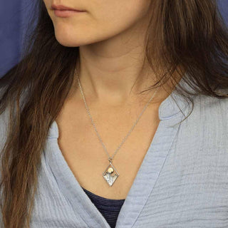 Sterling Silver Desert Cactus with Bronze Sun Necklace on Woman