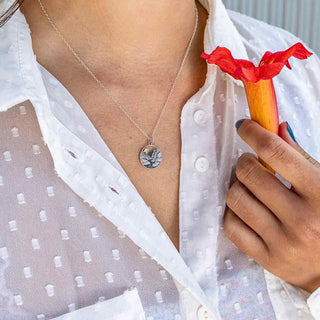 Sterling Silver Layer Canyon Necklace with Bronze Sun on model