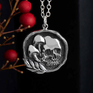 Nina Designs Sterling Silver Skull and Mushroom Necklace
