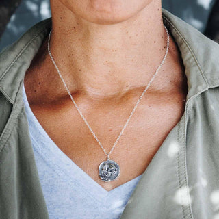 Sterling Silver Skull with Mushrooms Necklace on Neck