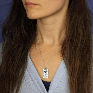 Sterling Silver Moon Tarot Card Necklace on model